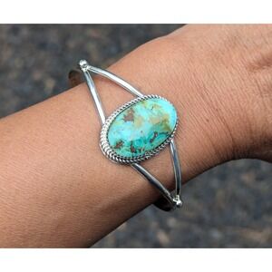 Navajo Cuff Bracelet‎ Carico Lake Turquoise Sterling Silver Signed Size 6.75 **
